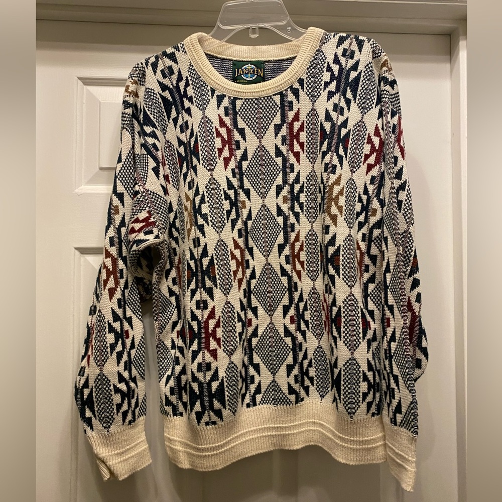 Vintage 90s Jantzen Abstract Western Patterned Knit Sweater Size L